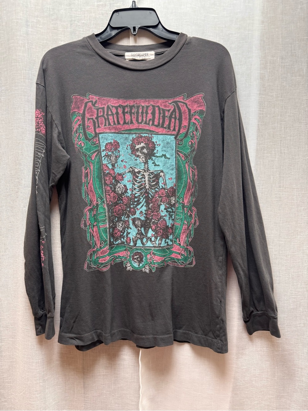 Free People Grateful Dead Long Sleeve Tee in Black with Pink & Teal Graphic